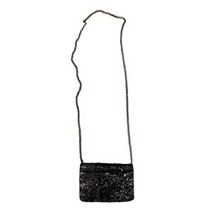 J.Crew Black Silver Sequin Crossbody Bag Mini Evening Clutch Chain Strap Zip Top